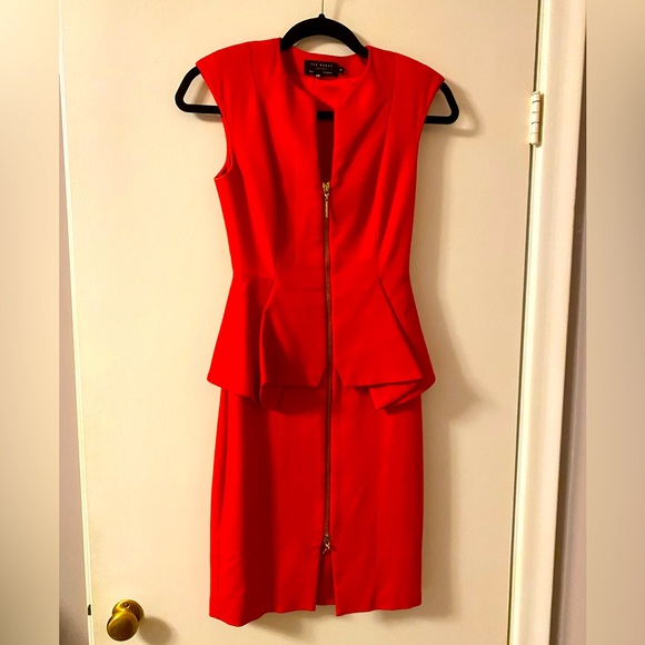 Ted Baker Peplum dress red size 0 - Picture 1 of 5